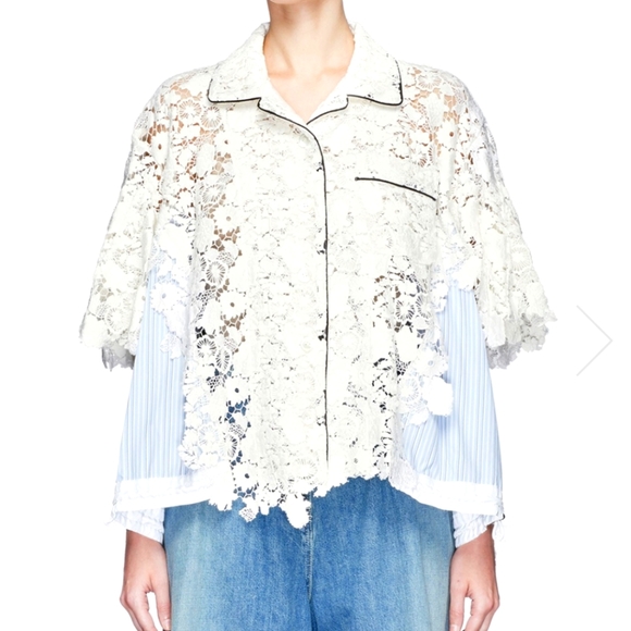 Sacai Jackets & Blazers - Sacai stripe panel floral crochet lace top